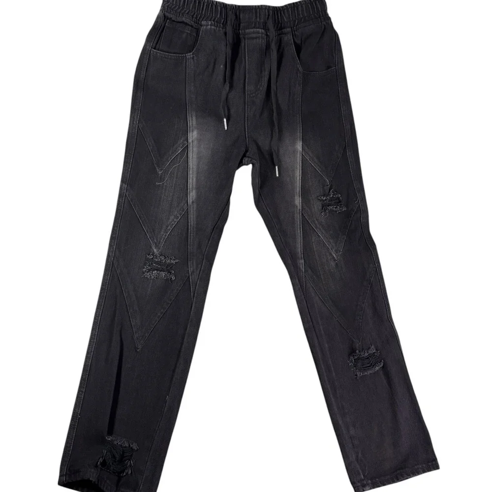 Watson Baggy Fit Jeans Mens‎ 30 Black Distressed Denim Drawstring Waist Straight